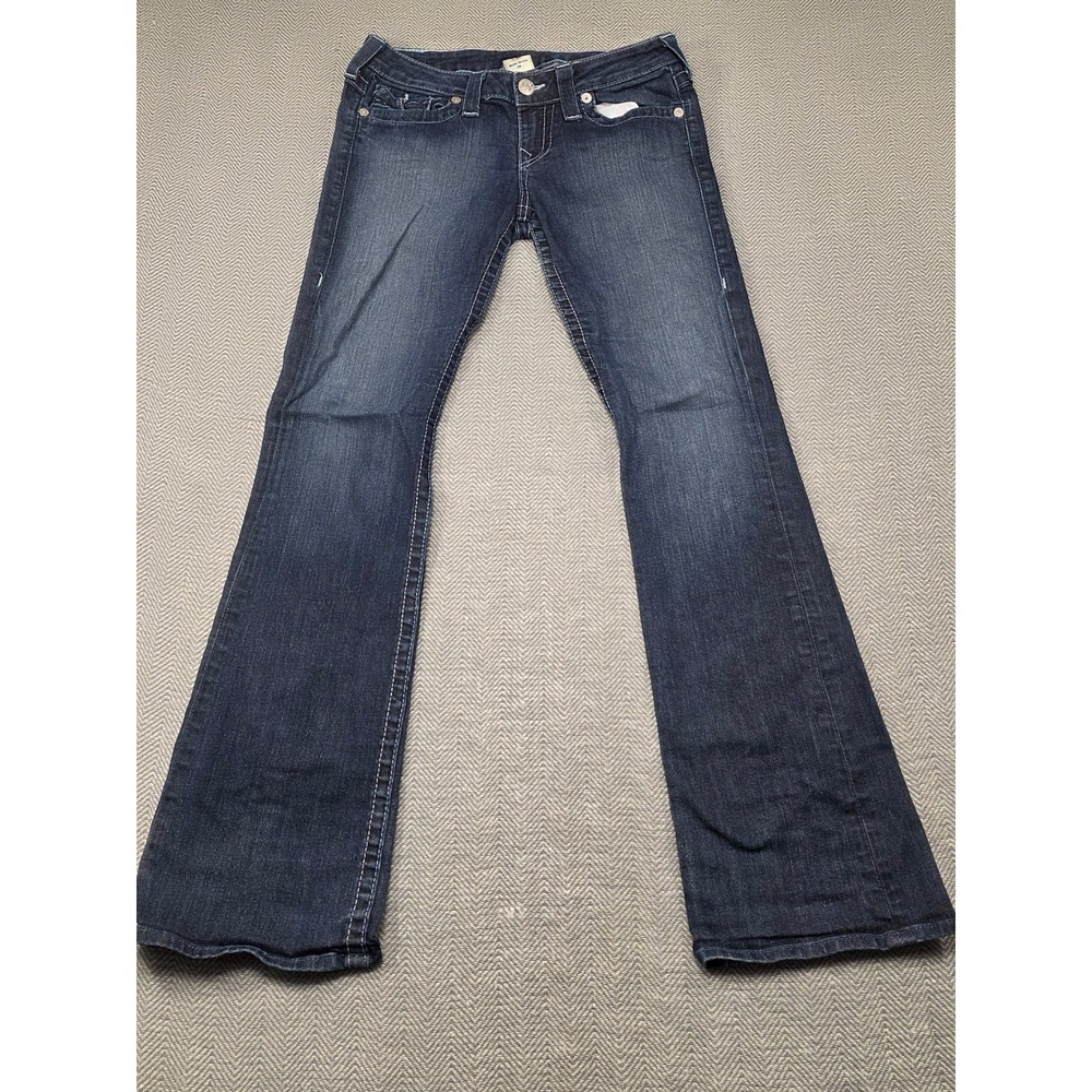 True Religion Bootcut Jeans Womens 28 Dark Wash Blue Thick Stitch‎ Made in USA